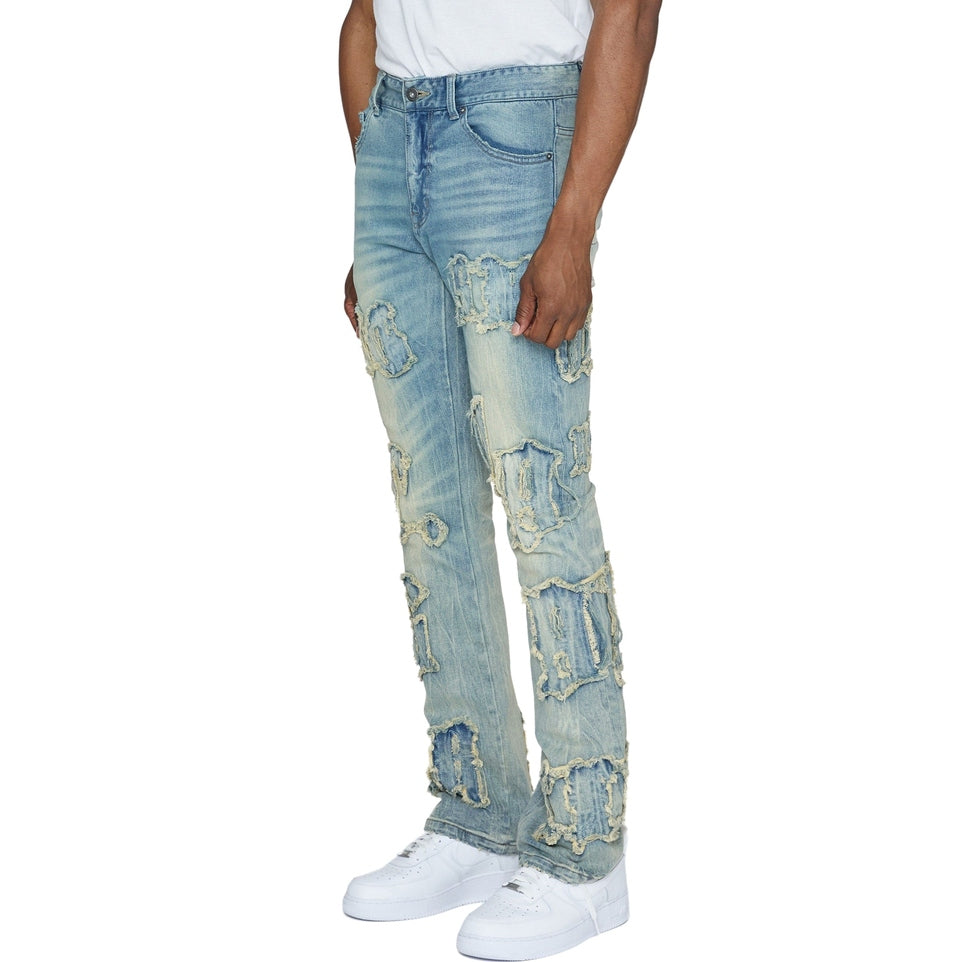 Smoke Rise Letter Applique Jeans - Geneva Blue