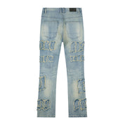 Smoke Rise Letter Applique Jeans - Geneva Blue