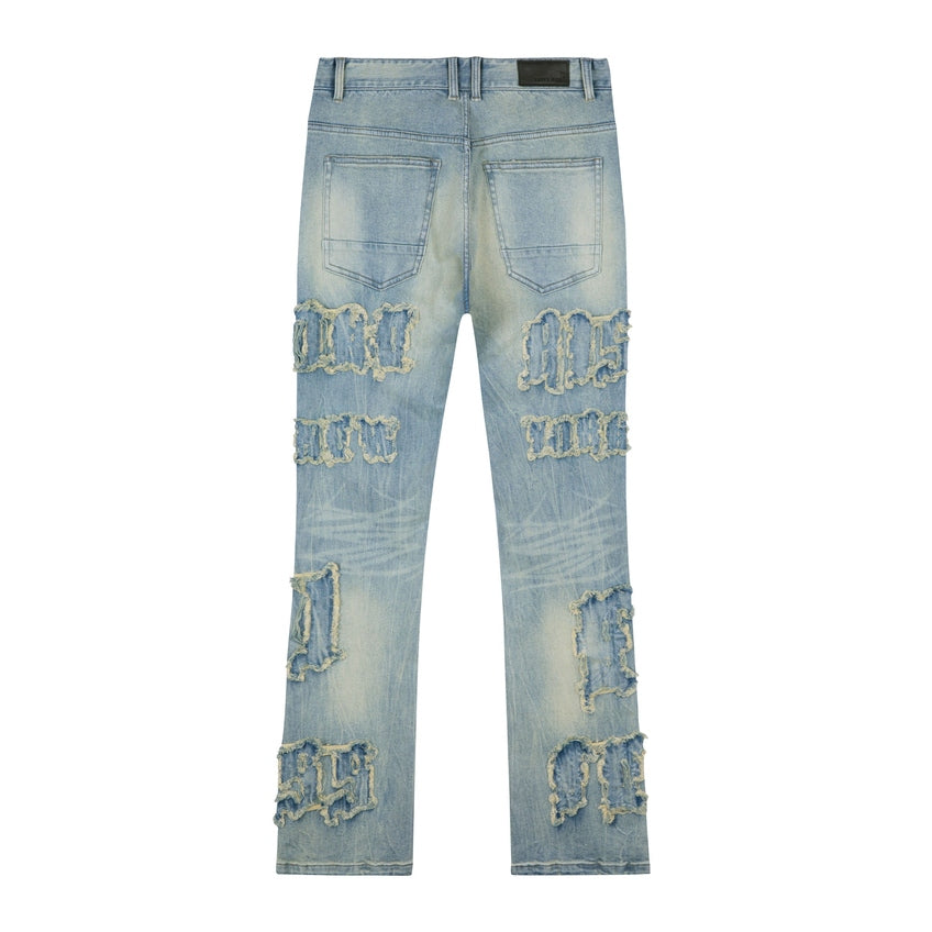 Smoke Rise Letter Applique Jeans - Geneva Blue