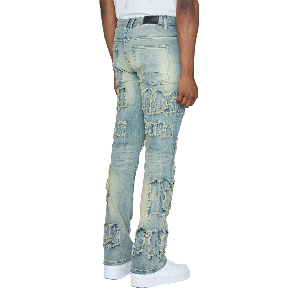 Smoke Rise Letter Applique Jeans - Geneva Blue