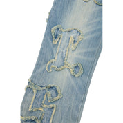 Smoke Rise Letter Applique Jeans - Geneva Blue