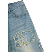 Smoke Rise Letter Applique Jeans - Geneva Blue