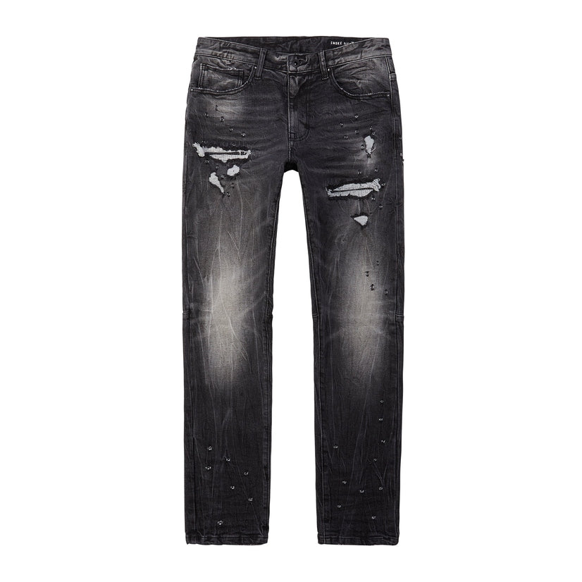 Smoke Rise Rip And Repair Denim Jeans - Moon Black