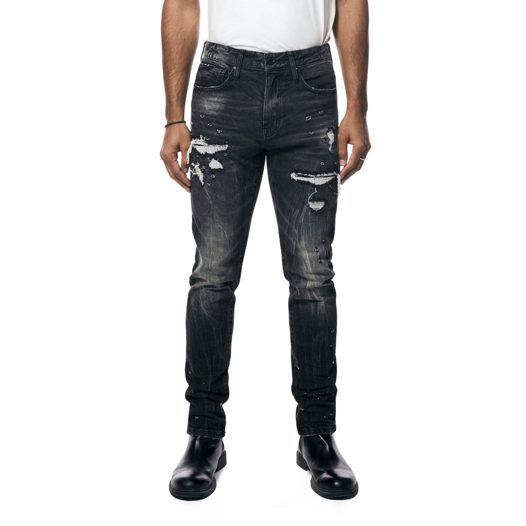 Smoke Rise Rip And Repair Denim Jeans - Moon Black