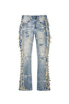 Frayed Stacked Denim Jeans - Bergen Blue