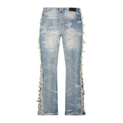 Frayed Stacked Denim Jeans - Bergen Blue