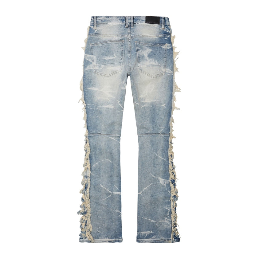 Smoke Rise Frayed Stacked Denim Jeans - Bergen Blue