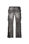 Frayed Stacked Denim Jeans - Lightning Black