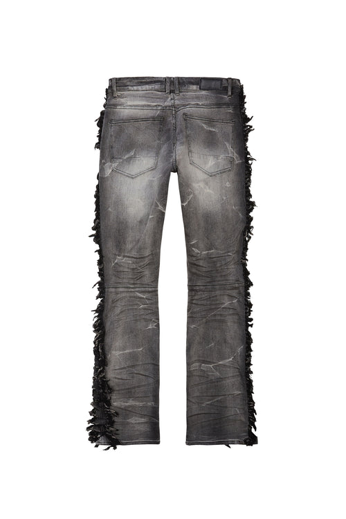 Frayed Stacked Denim Jeans - Lightning Black