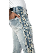 Smoke Rise Frayed Stacked Denim Jeans - Bergen Blue