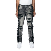 Smoke Rise Frayed Stacked Denim Jeans - Lightning Black
