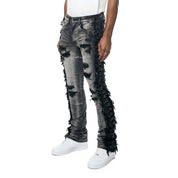 Smoke Rise Frayed Stacked Denim Jeans - Lightning Black