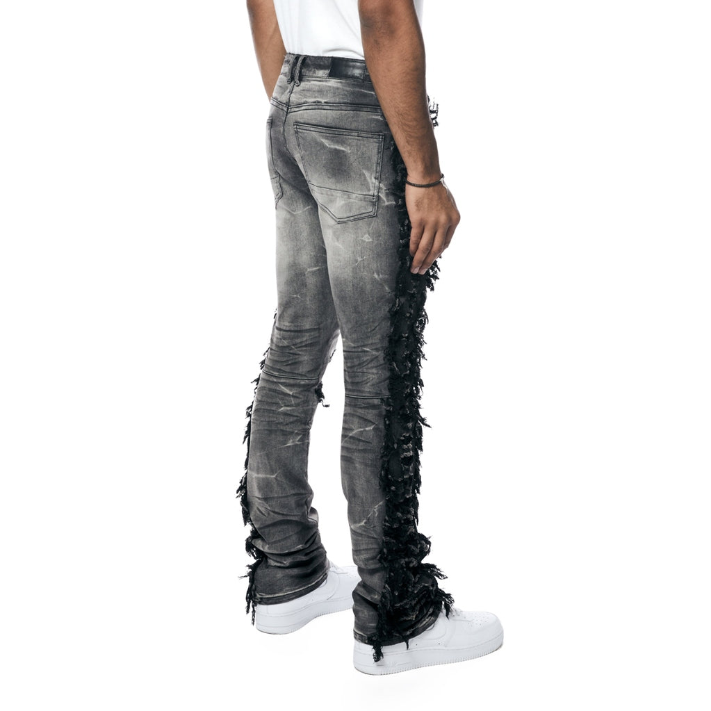 Smoke Rise Frayed Stacked Denim Jeans - Lightning Black