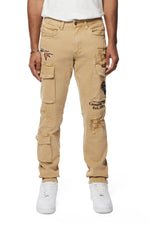 Outdoor Color Denim Cargo Pants - Khaki