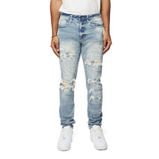 Smoke Rise Embroidered Plaid Backed Denim Jeans - Lowell Blue