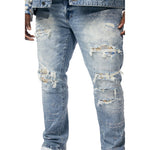 Big and Tall Embroidered Plaid Backed Denim Jeans - Lowell Blue
