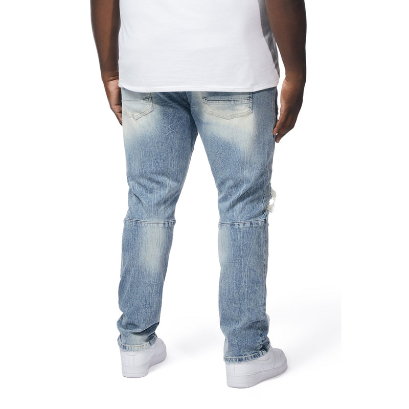 Big and Tall Embroidered Plaid Backed Denim Jeans - Lowell Blue