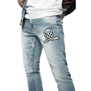 Smoke Rise Varsity Denim Jeans - Canal Blue