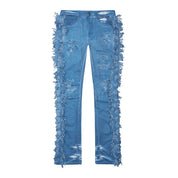 Smoke Rise Frayed Stacked Pigment Dyed Pants - Cool Blue