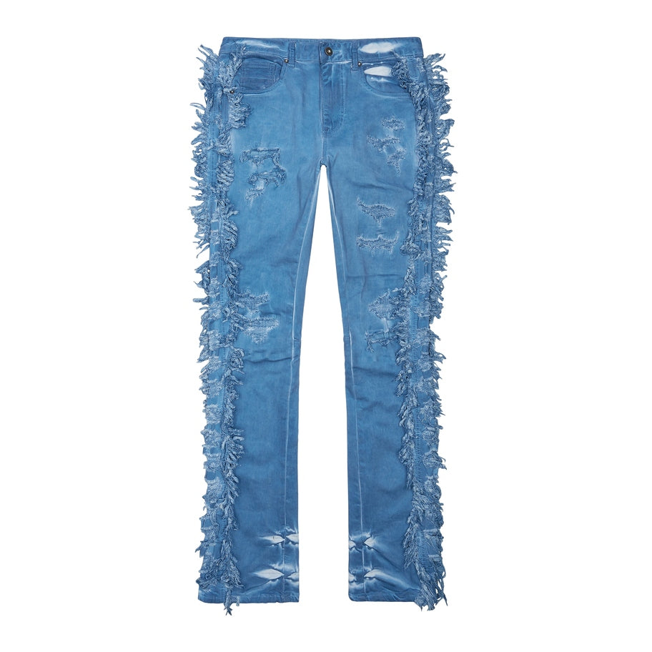 Smoke Rise Frayed Stacked Pigment Dyed Pants - Cool Blue