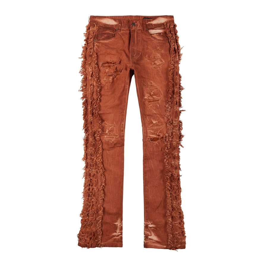 Smoke Rise Frayed Stacked Pigment Dyed Pants - Rust