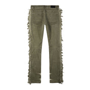Smoke Rise Frayed Stacked Pigment Dyed Pants - Vintage Army