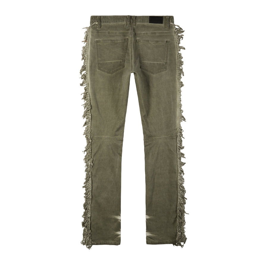 Smoke Rise Frayed Stacked Pigment Dyed Pants - Vintage Army