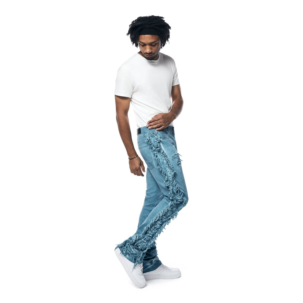 Smoke Rise Frayed Stacked Pigment Dyed Pants - Cool Blue