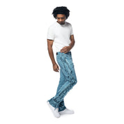 Smoke Rise Frayed Stacked Pigment Dyed Pants - Cool Blue