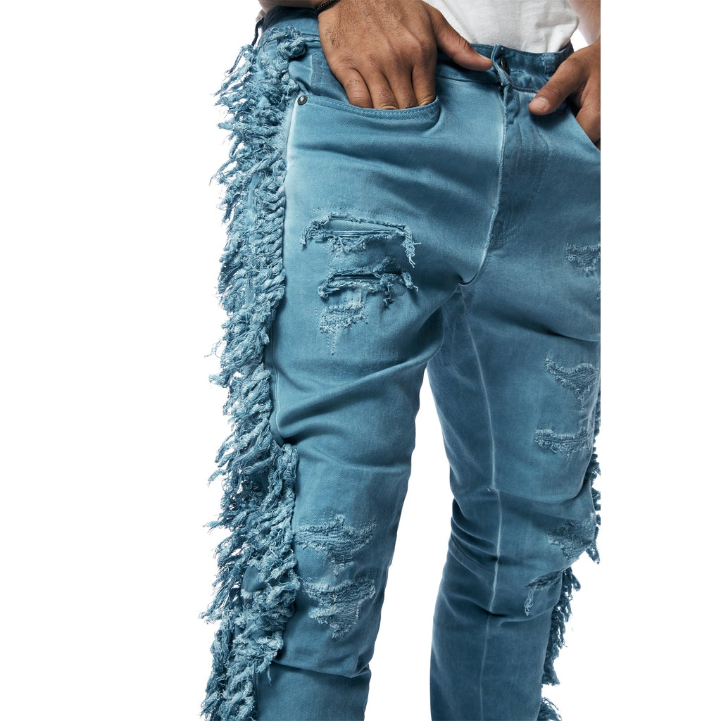 Smoke Rise Frayed Stacked Pigment Dyed Pants - Cool Blue