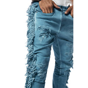 Smoke Rise Frayed Stacked Pigment Dyed Pants - Cool Blue