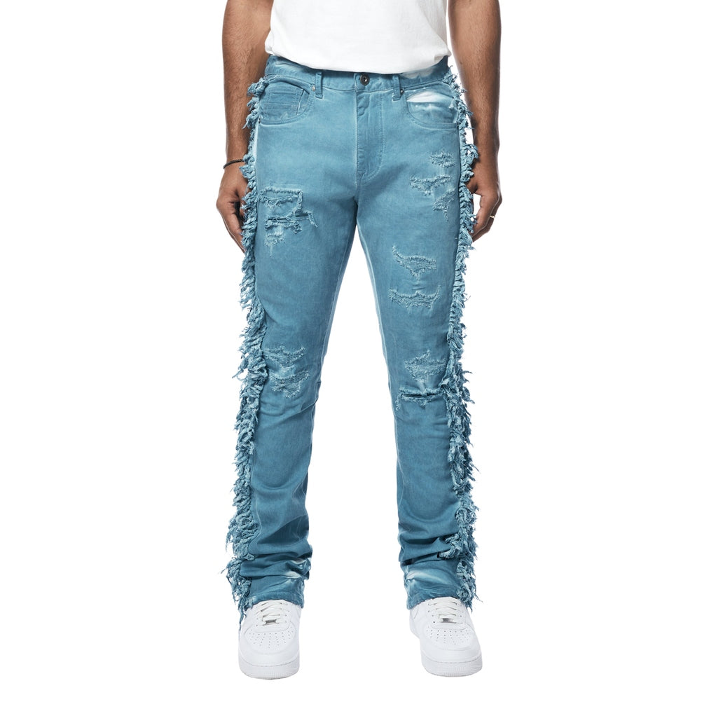 Smoke Rise Frayed Stacked Pigment Dyed Pants - Cool Blue