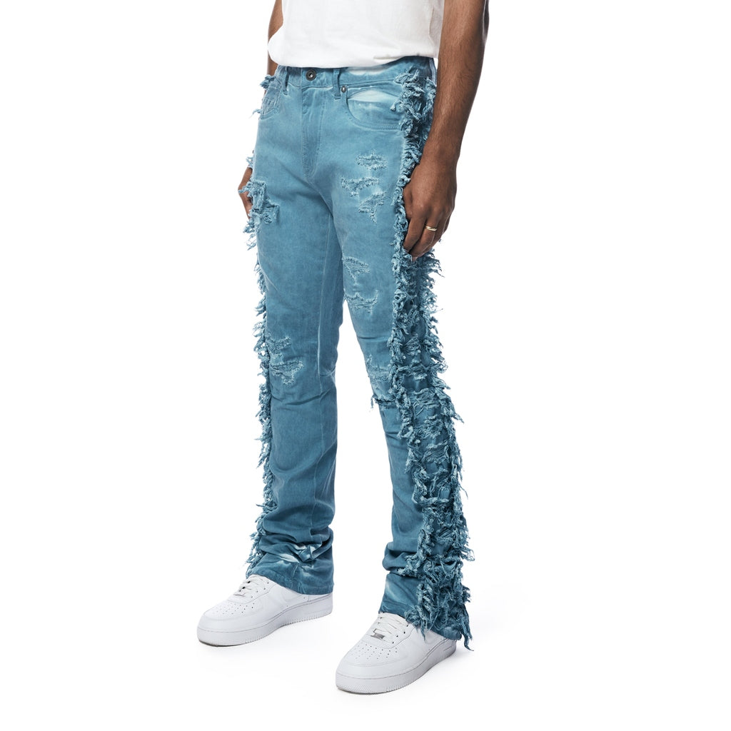 Smoke Rise Frayed Stacked Pigment Dyed Pants - Cool Blue