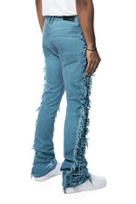 Frayed Stacked Pigment Dyed Pants - Cool Blue