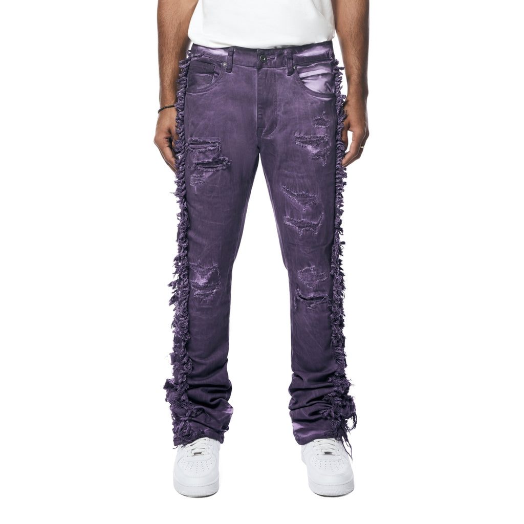 Smoke Rise Frayed Stacked Pigment Dyed Pants - Purple