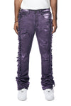 Frayed Stacked Pigment Dyed Pants - Purple