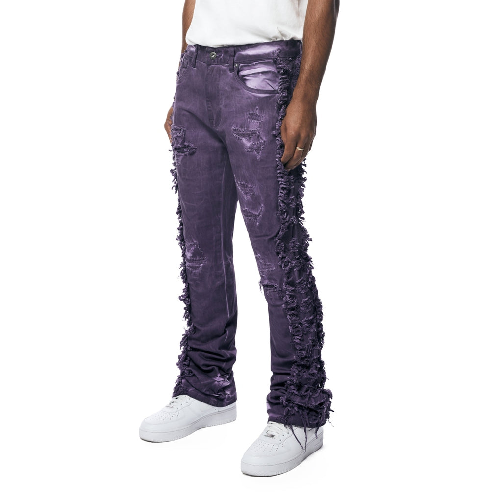 Smoke Rise Frayed Stacked Pigment Dyed Pants - Purple