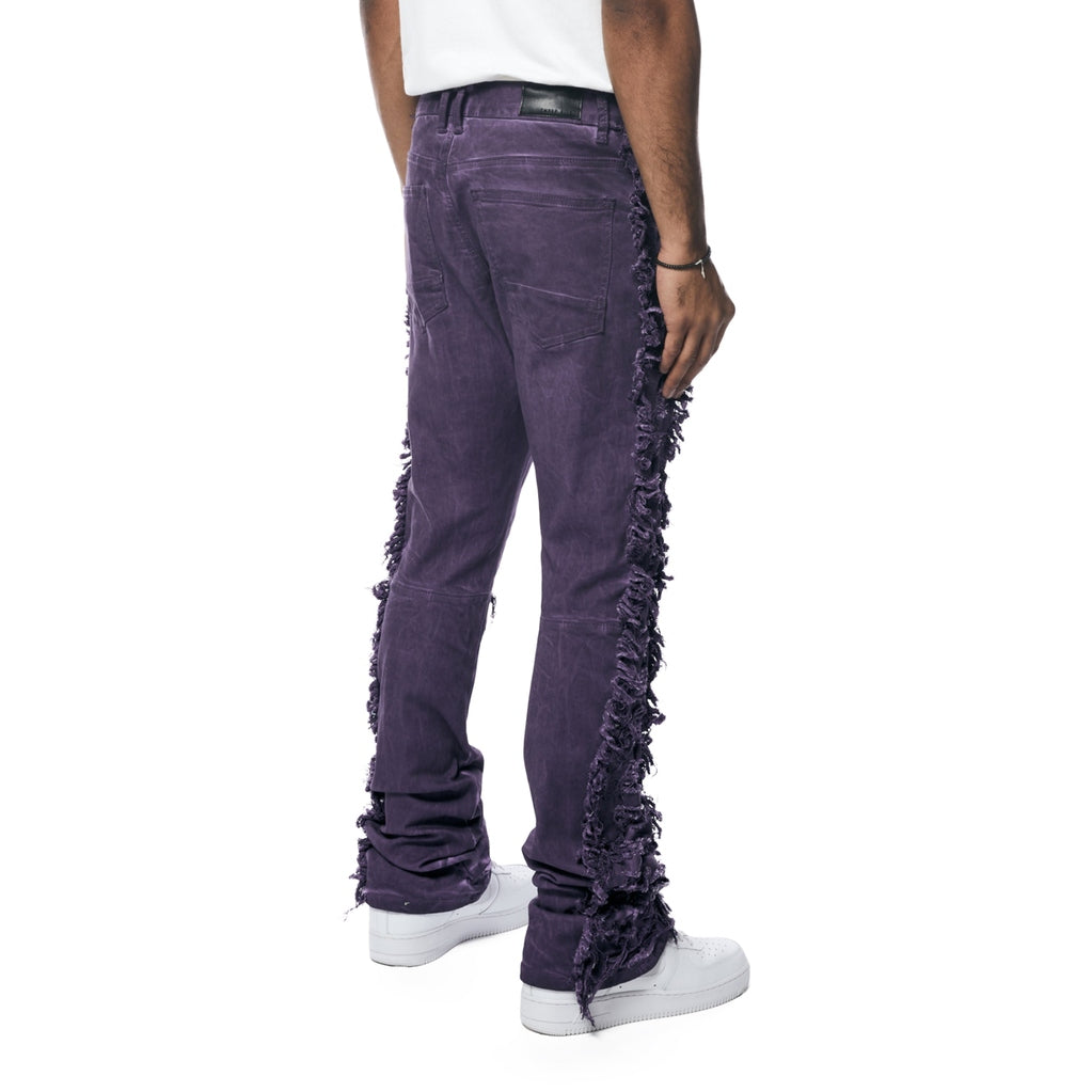 Smoke Rise Frayed Stacked Pigment Dyed Pants - Purple