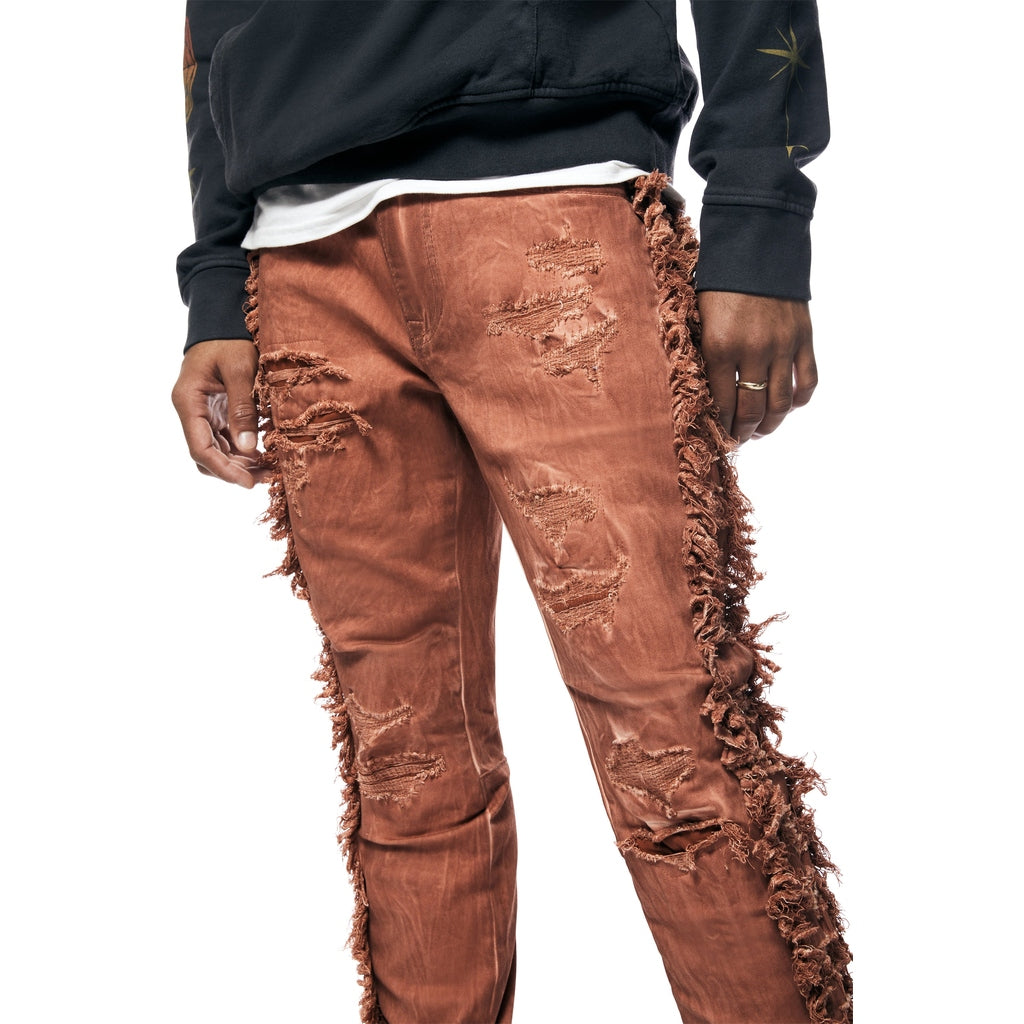 Smoke Rise Frayed Stacked Pigment Dyed Pants - Rust