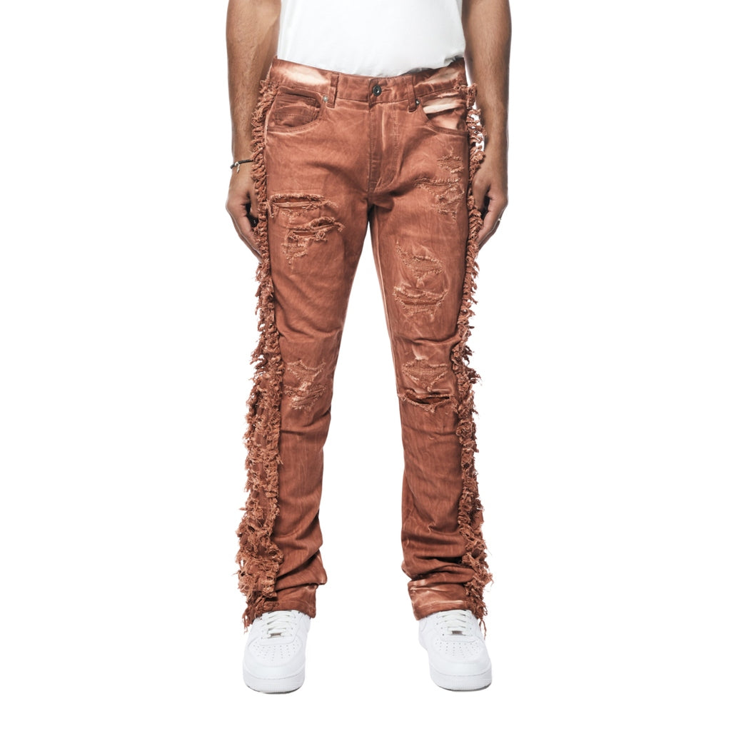 Smoke Rise Frayed Stacked Pigment Dyed Pants - Rust