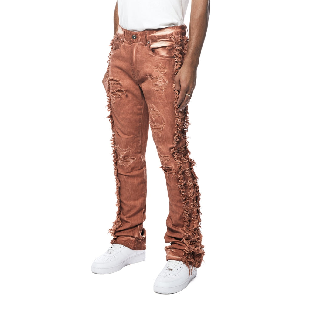 Smoke Rise Frayed Stacked Pigment Dyed Pants - Rust