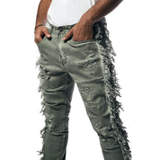 Smoke Rise Frayed Stacked Pigment Dyed Pants - Vintage Army