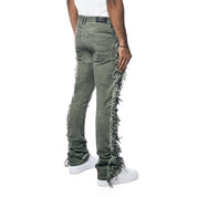Smoke Rise Frayed Stacked Pigment Dyed Pants - Vintage Army