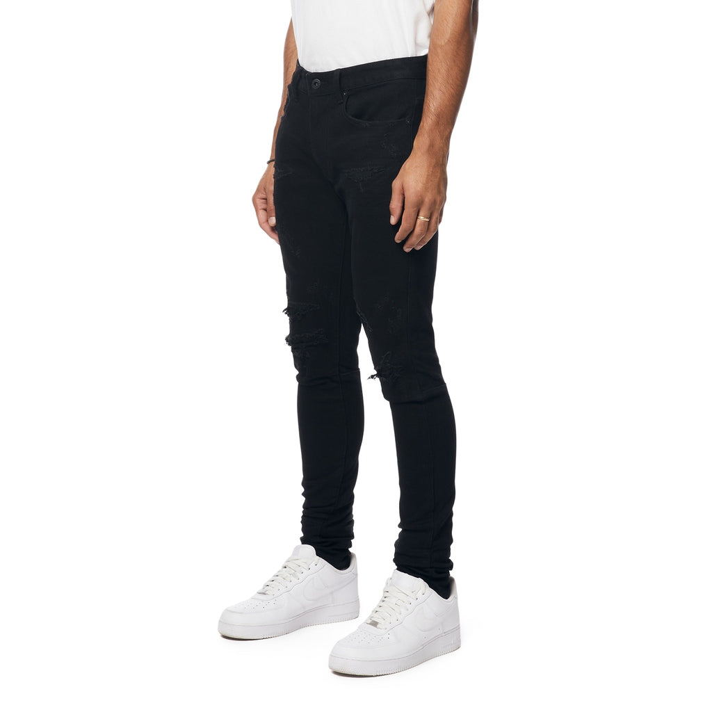 Smoke Rise Vintage Washed Slim Tapered Denim Jeans - Jet Black