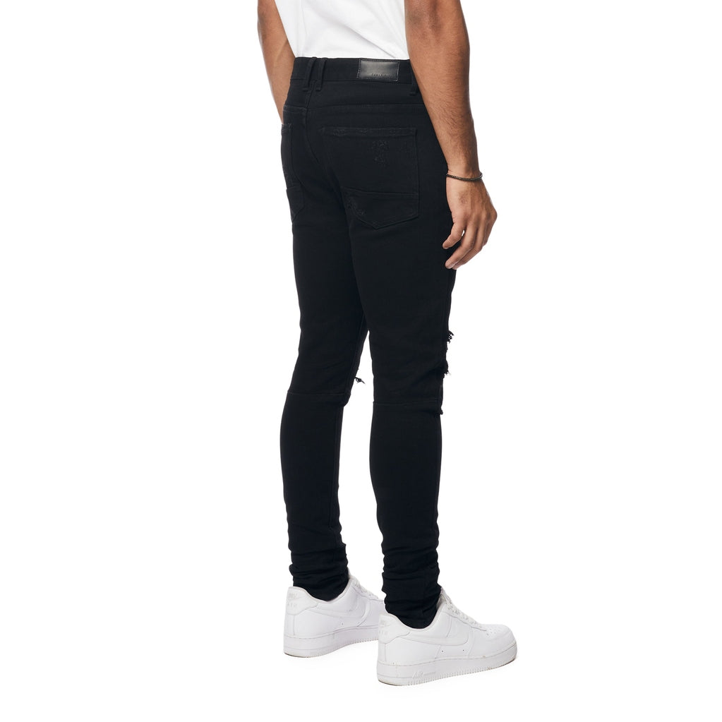 Smoke Rise Vintage Washed Slim Tapered Denim Jeans - Jet Black