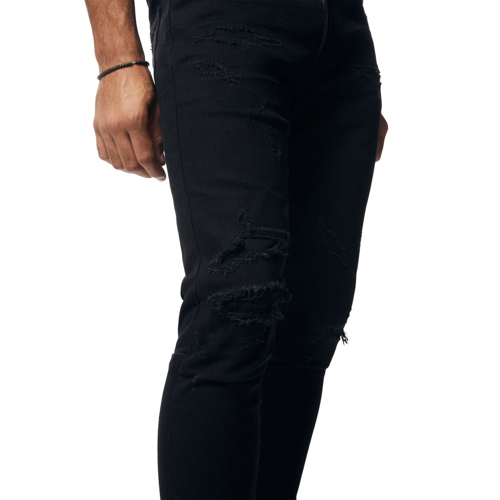 Smoke Rise Vintage Washed Slim Tapered Denim Jeans - Jet Black