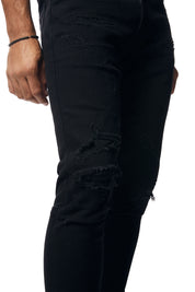 Vintage Washed Slim Tapered Denim Jeans - Jet Black