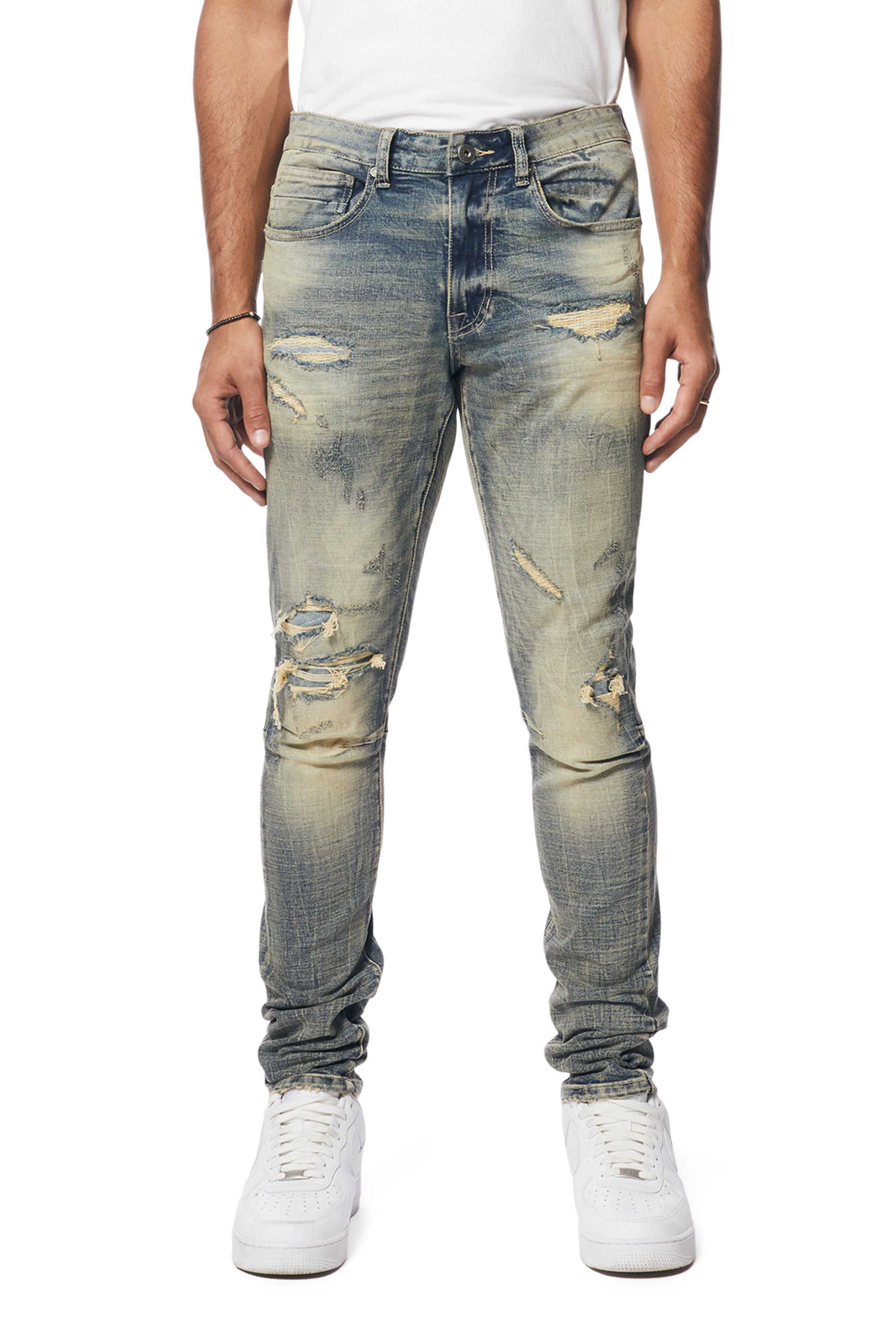 Vintage Washed Slim Tapered Denim Jeans - Glen Blue