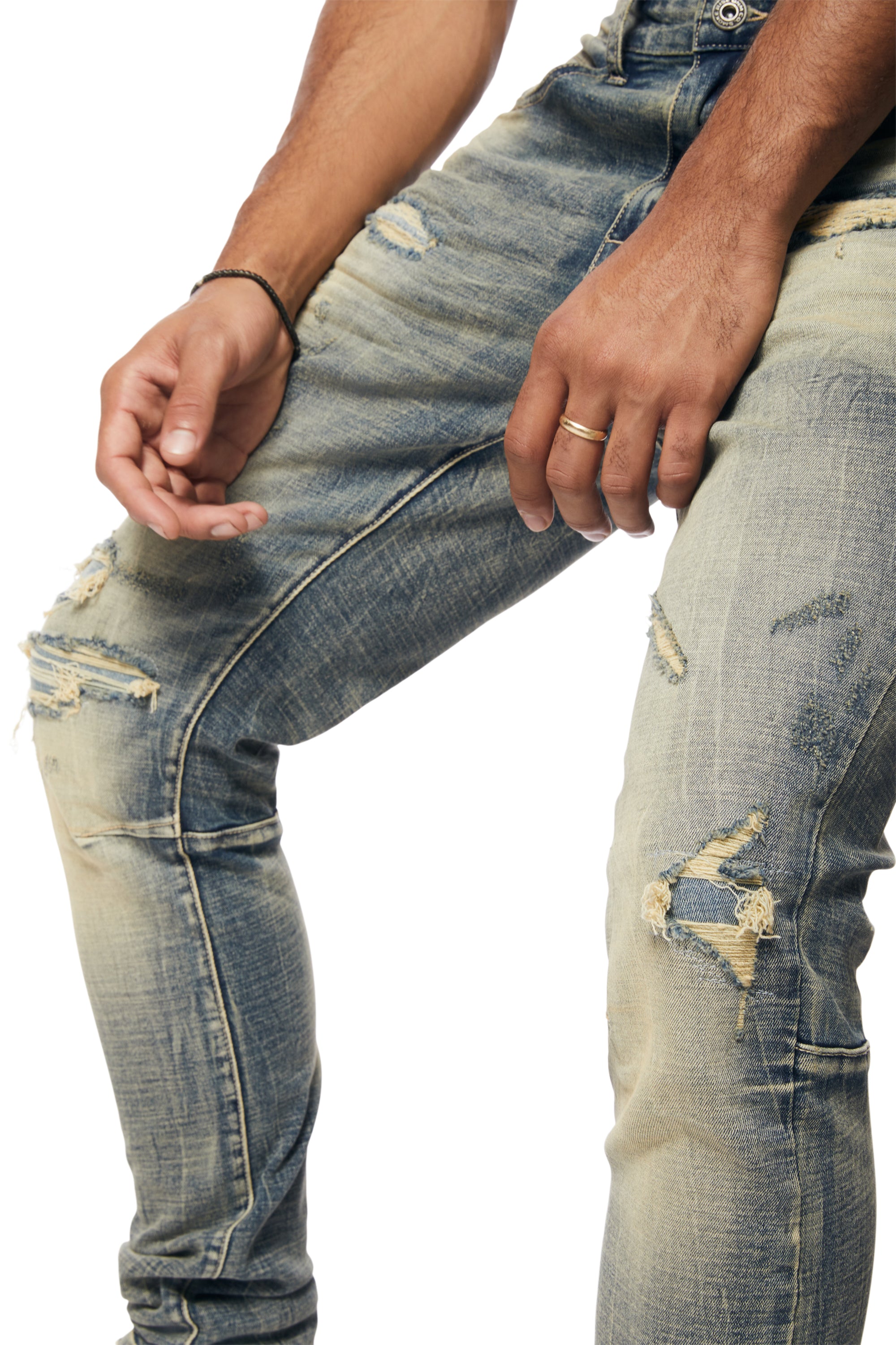 Vintage Washed Slim Tapered Denim Jeans - Glen Blue
