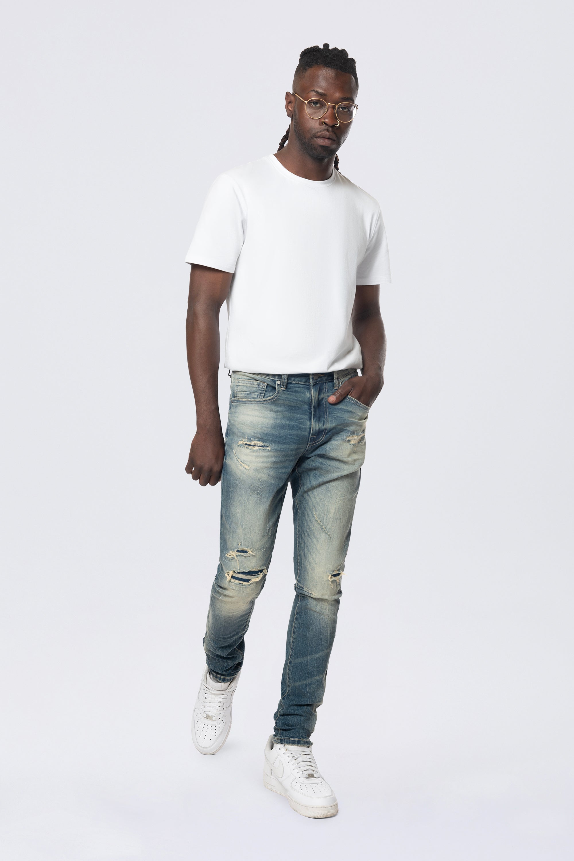 Slim Tapered Vintage Washed Jeans - Village Blue